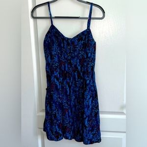 Express Blue Floral Short Summer Dress with Pockets
